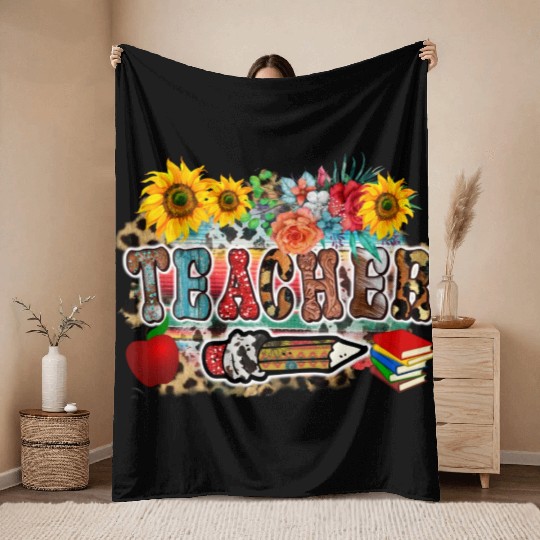 Retro Wildflower Teacher Throw Blankets