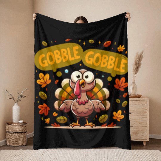 Fun Turkey Gobble Gobble for a Joyful Thanksgiving Throw Blankets