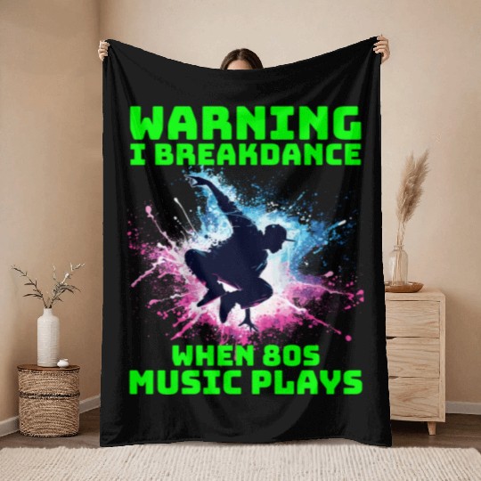 80s Breakdancer Silhouette - Neon Dance Moves Throw Blankets