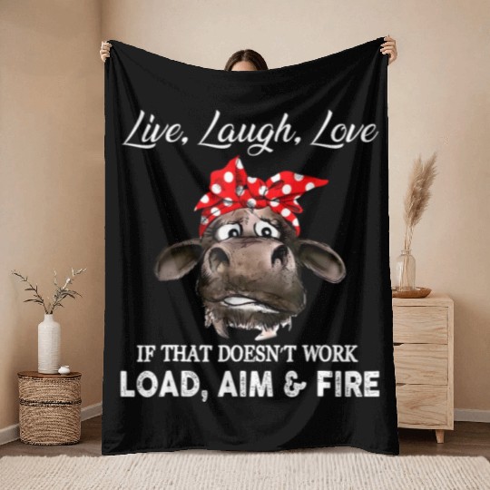 Live Laugh Love Cow Farmer Throw Blankets