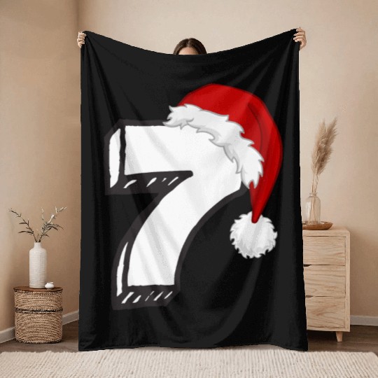 Lucky Number 7 - Christmas Numbering Seven Throw Blankets