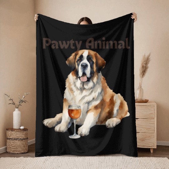 Saint Bernard Dog Pawty Animal Throw Blankets