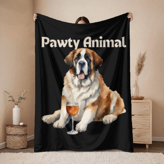 Saint Bernard Dog Pawty Animal Throw Blankets