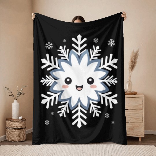 Cute Funny Snowflake Snow Winter Kawaii Gift Throw Blankets