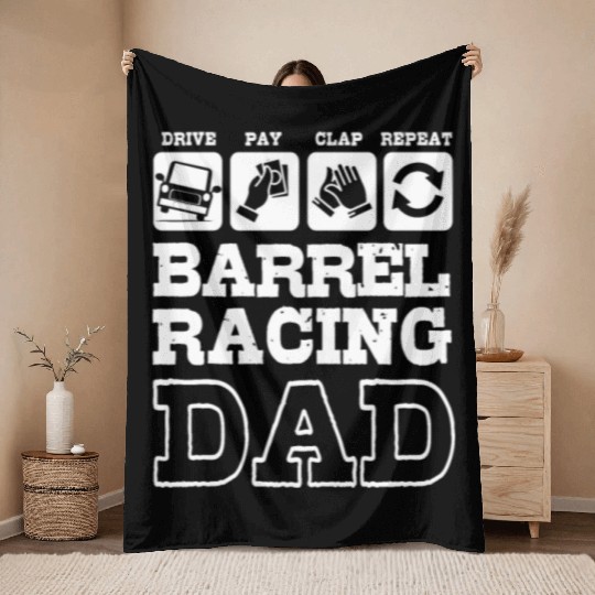 Funny Fathers Day Western Barrel Racing Dad Throw Blankets