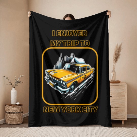 Taxi I Enjoyed My Trip To New York City Throw Blankets