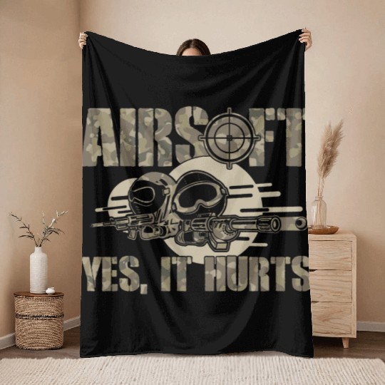 Airsoft Yes It Hurts Funny Throw Blankets