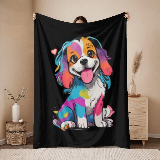 Colorful Cute Dog for Dog Lovers Throw Blankets