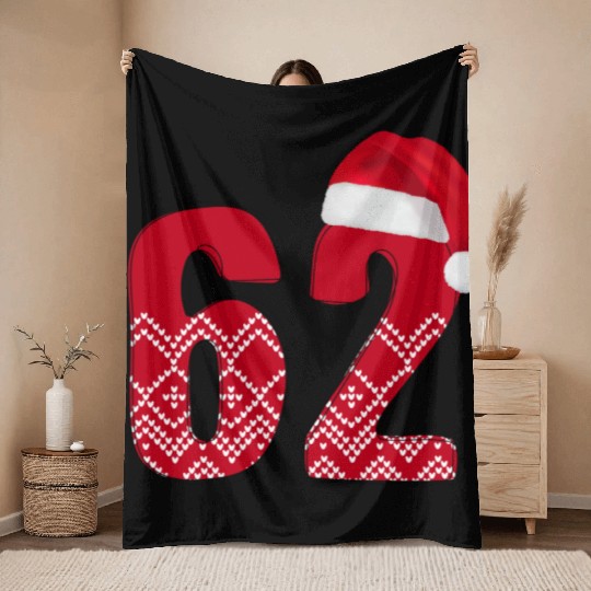 62 Red and White Christmas Number Sixty Two Throw Blankets