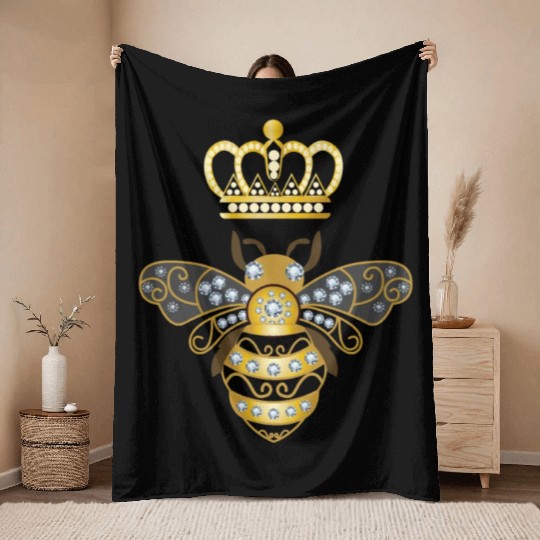 Queen Bee Crown Women Hive Beekeeping Bee Women Throw Blankets