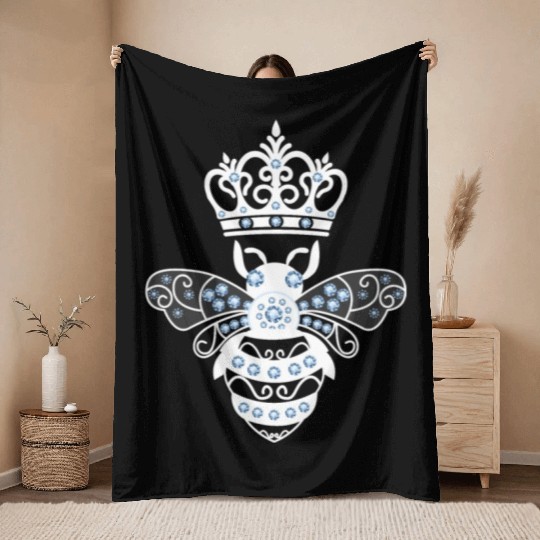 Queen Bee Crown Women Hive Beekeeping Bee Women Throw Blankets