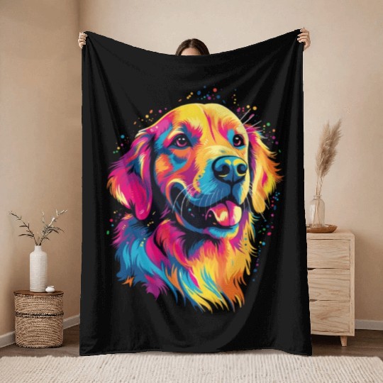 Watercolor Colorful Golden Retriever Throw Blankets