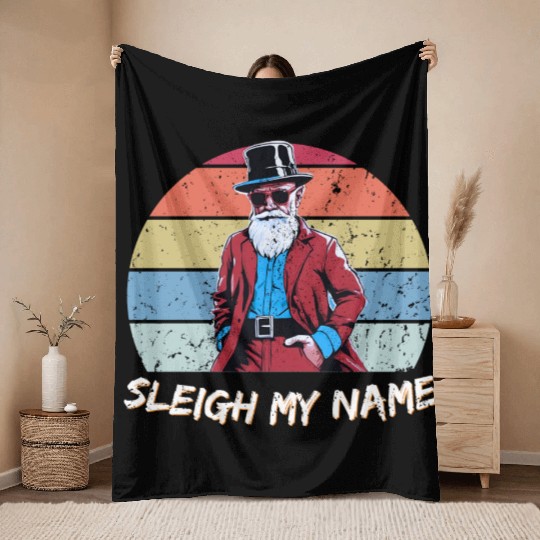 Vintage Retro Santa Cowboy Throw Blankets