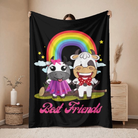 Cow Mooey Cute Strawberry Cow Best Friends Throw Blankets