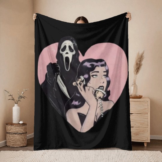 ghostface phone call love heart Throw Blankets