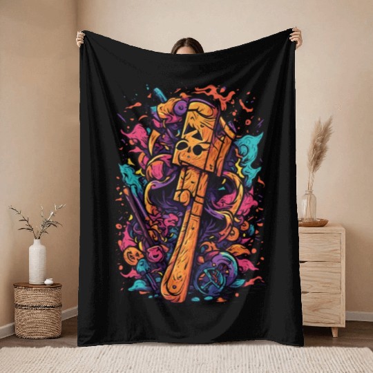 halloween axe Throw Blankets