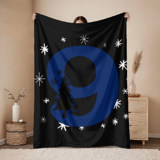 9 White Christmas Stars - Blue Number Nine Throw Blankets