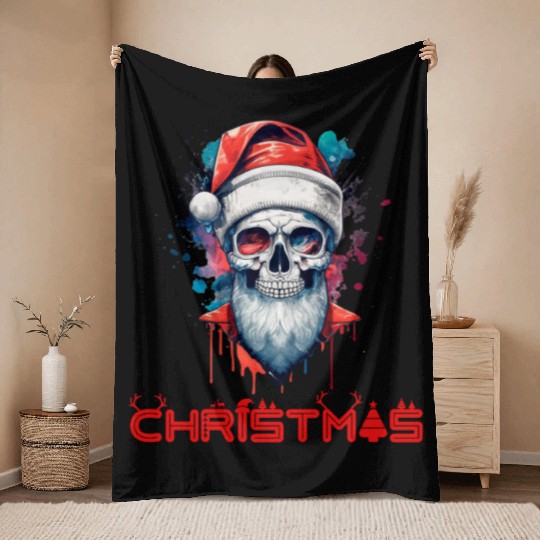 Beard Skull Christmas Throw Blankets