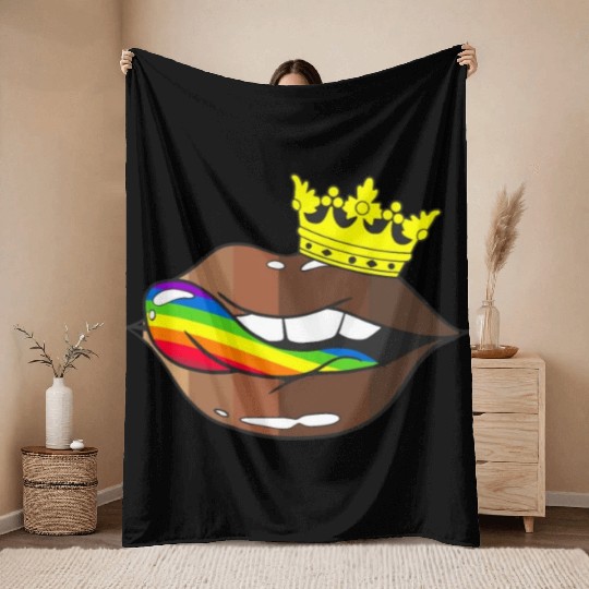 LGBTQ Rainbow Black Pride Crown Melanin Lips Throw Blankets