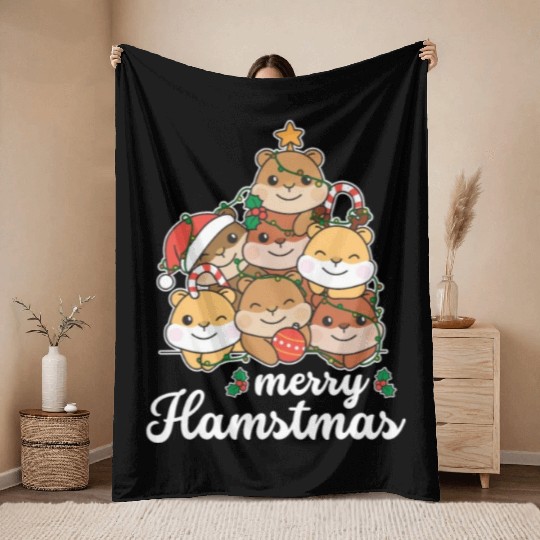 Hamster Christmas Tree merry Hamstmas Throw Blankets