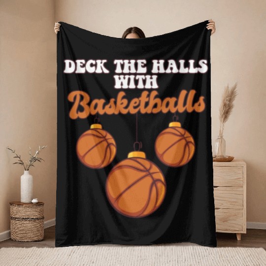 Basketball Player Coach Christmas Balls Deck The Throw Blankets