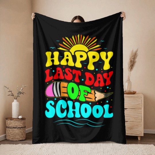 Happy Last Day Of School Teacher Students Groovy Throw Blankets