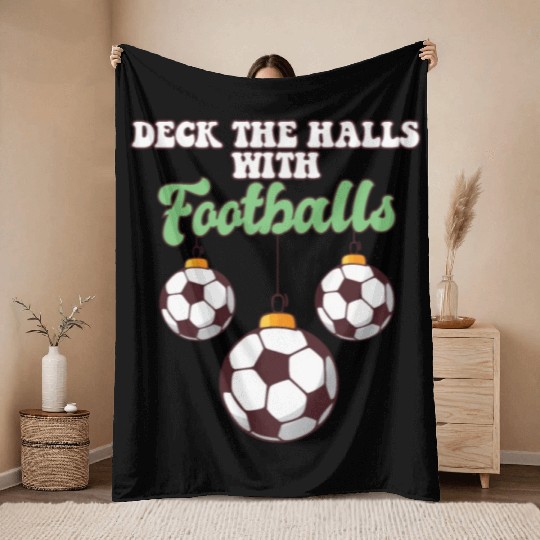Football Player Coach Christmas Balls Deck The Throw Blankets