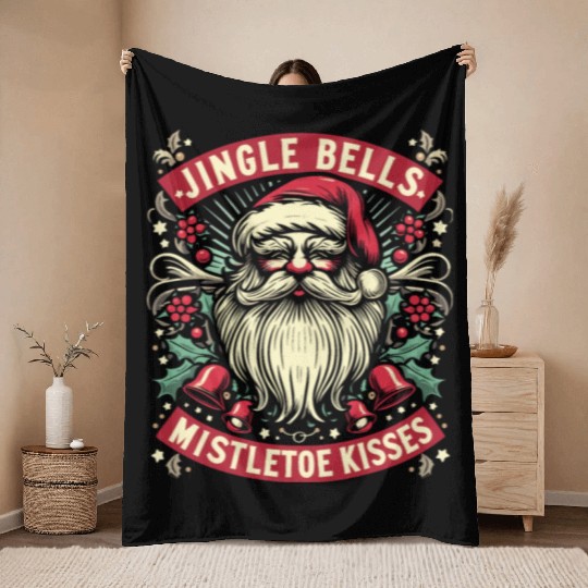 Jingle Bells Mistletoe Kisses Throw Blankets
