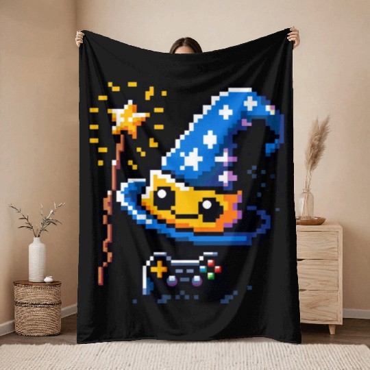 Gamer Wizard 8-Bit Hat with Controller Wand Throw Blankets