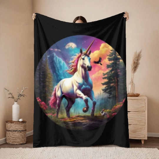 Majestic Rainbow Unicorn Throw Blankets