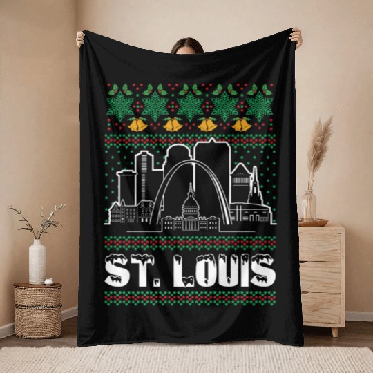 St. Louis Missouri Ugly Christmas Throw Blankets
