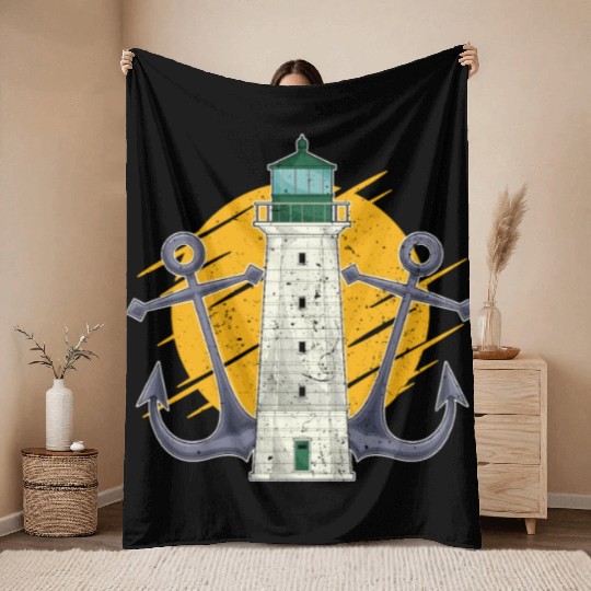Full moon ship anchor gift lighthouse Throw Blankets