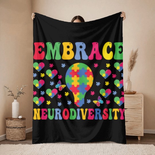 embrace neurodiversity - Embrace ADHD Autism ASD Throw Blankets