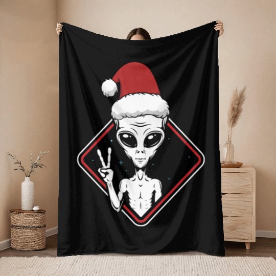 Alien Christmas Peace Throw Blankets