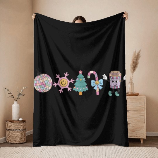 Retro Christmas Cheer Throw Blankets