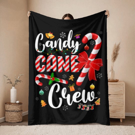 Christmas Candy Cane Lights Xmas Matching Family Throw Blankets