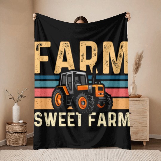 Harvester Farm Sweet Farm Farmer Combine Harvester Throw Blankets