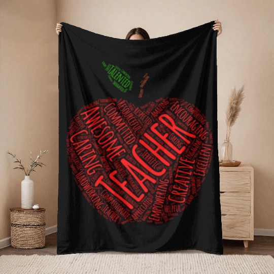 Creative Teacher Red Apple Word Art Throw Blankets