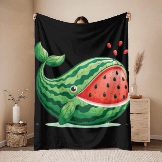 Melon Whale Funny Animal Made Of Vegetables Throw Blankets