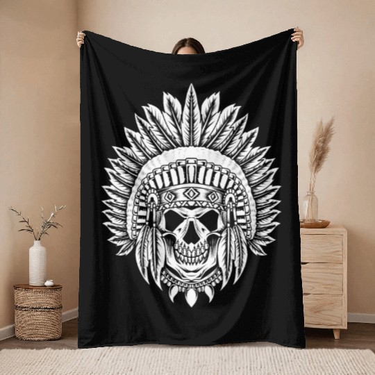 Indigenous Native American Skull Skull Head Throw Blankets