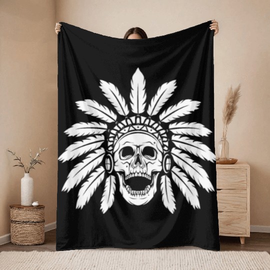 Indigenous Native American Skull Skull Head Throw Blankets