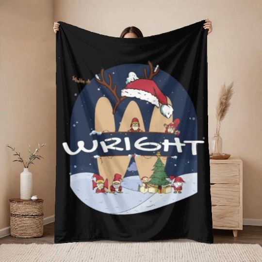 Awesome Wright Name w Santa Hat in Xmas Theme Throw Blankets