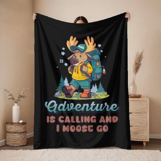 Adventure Is Calling Youth Cute Moose Throw Blankets