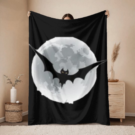 Bat on the moon Throw Blankets