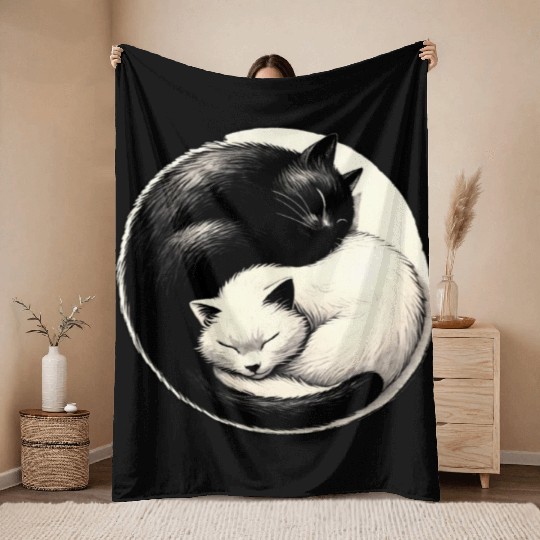 Yin and yang cats sleeping Throw Blankets
