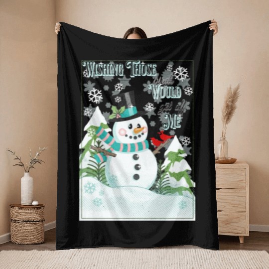 Funny Cranky Snowman Throw Blankets