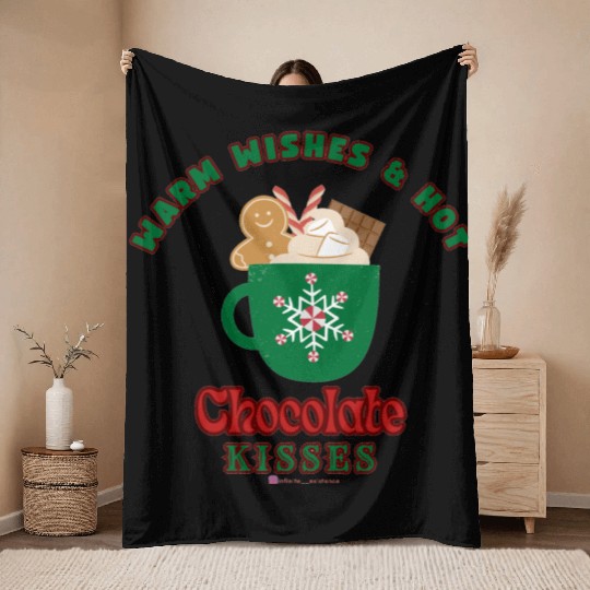 Warm Wishes & Hot Chocolate Kisses Greetings Throw Blankets