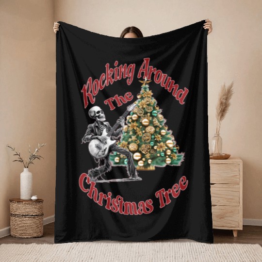 Rocking Around the Christmas Tree Skeleton Throw Blankets,