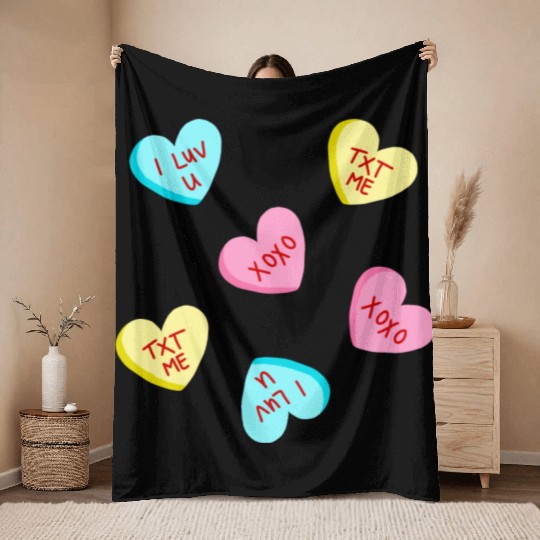 Sweet Candy Hearts Valentines Day Throw Blankets