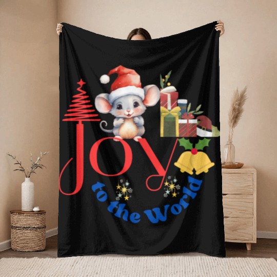 Joy to the World Christmas combination art white Throw Blankets